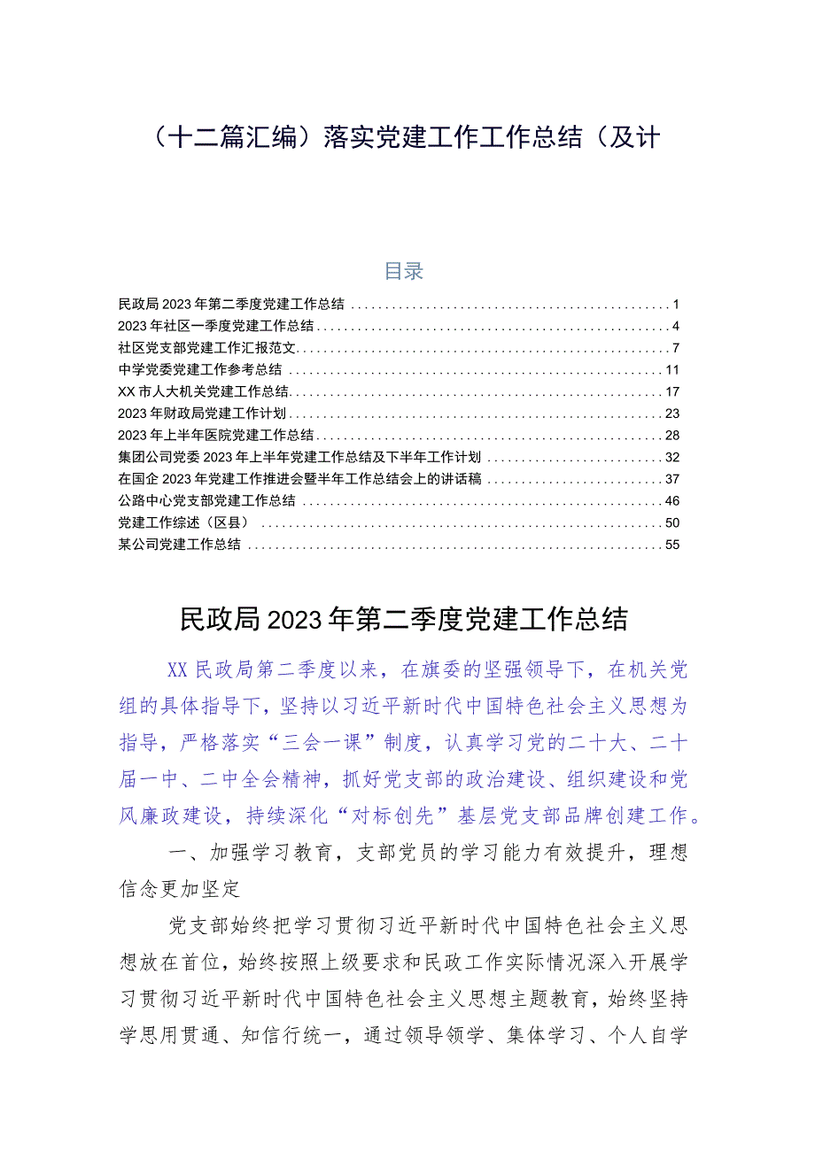 （十二篇汇编）落实党建工作工作总结（及计划）.docx_第1页