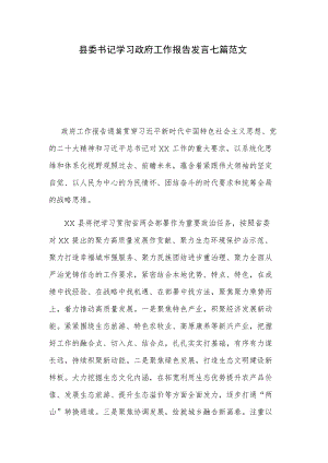 县委书记学习政府工作报告发言七篇范文.docx