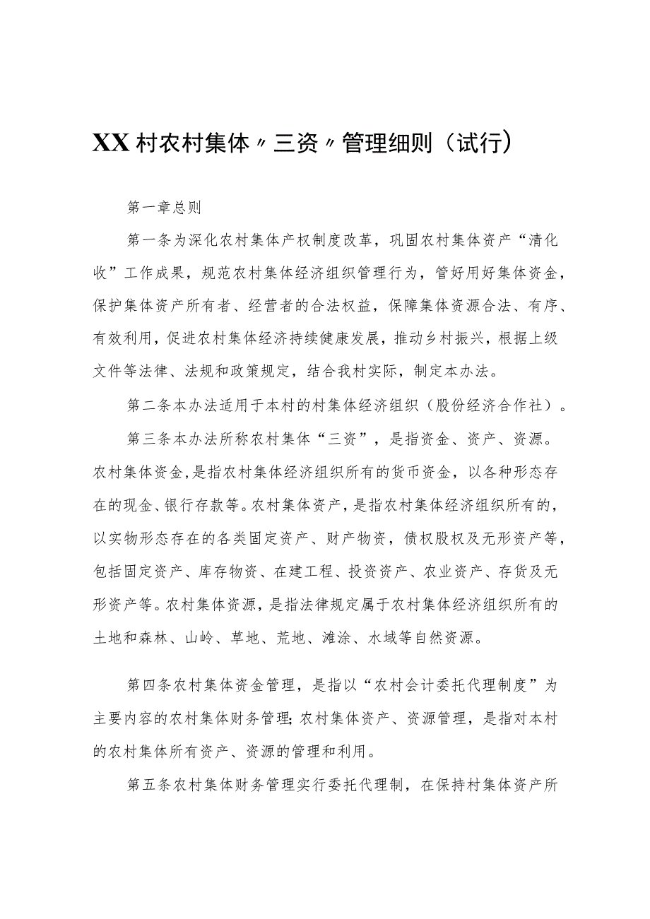 XX村农村集体“三资”管理细则（试行）.docx_第1页