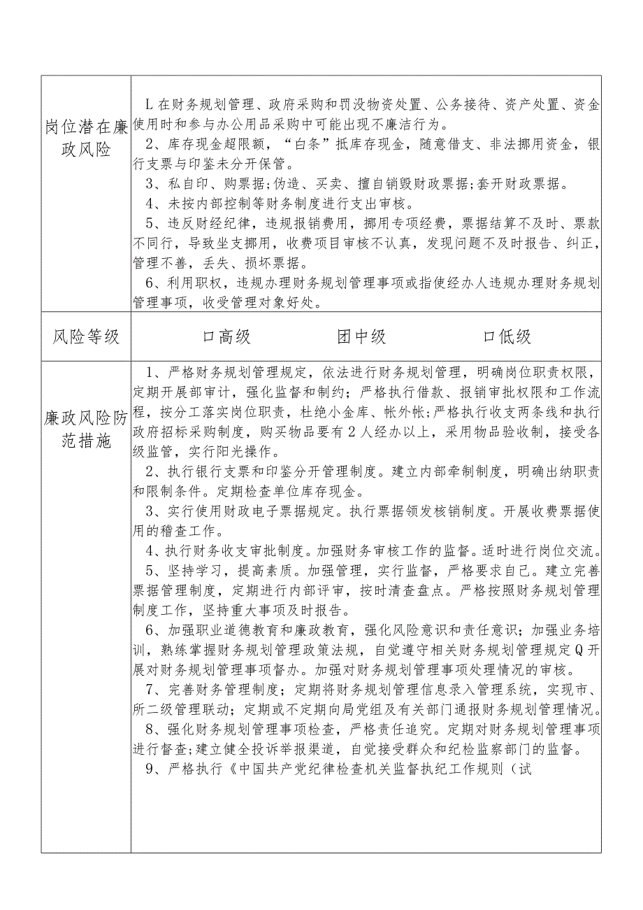 某县自然资源部门财务与资金运用股股长个人岗位廉政风险点排查登记表.docx_第2页