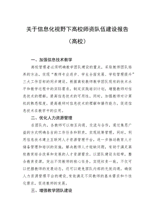 关于信息化视野下高校师资队伍建设报告（高校）.docx