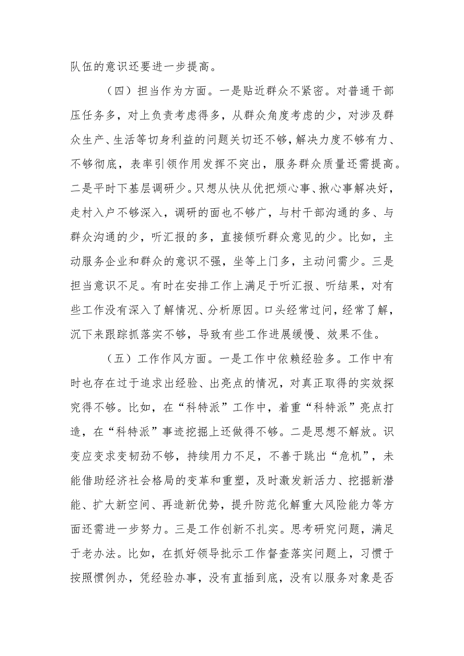 XX乡镇镇长主题教育民主生活会个人对照检查材料（素质能力、担当作为、检视剖析发言提纲）.docx_第3页