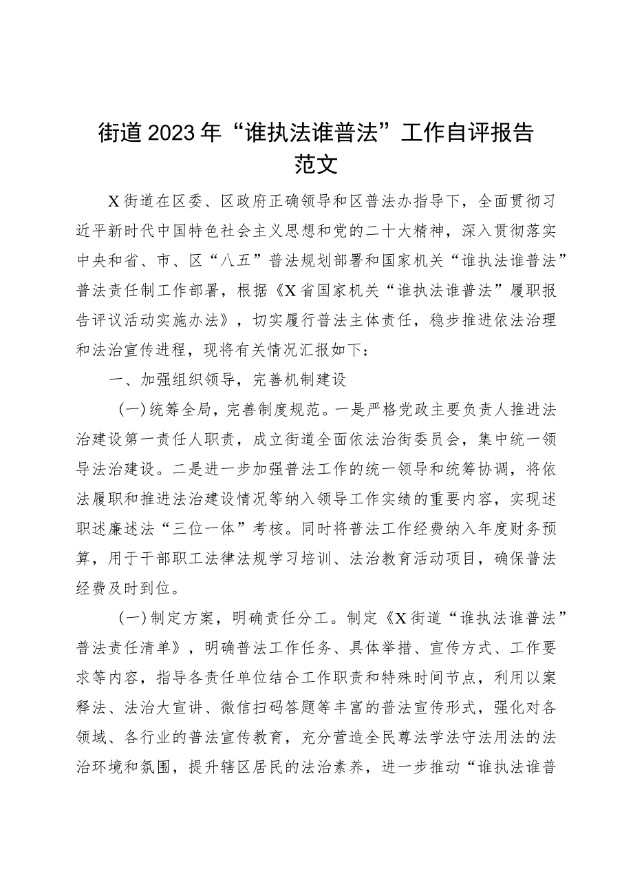 2023年谁执法谁普法工作自评报告自查工作总结汇报230908.docx_第1页