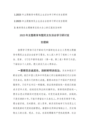 2023年主题教育专题民主生活会学习研讨发言提纲2篇.docx