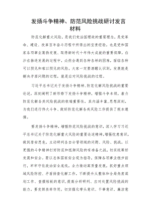 发扬斗争精神、防范风险挑战研讨发言材料.docx