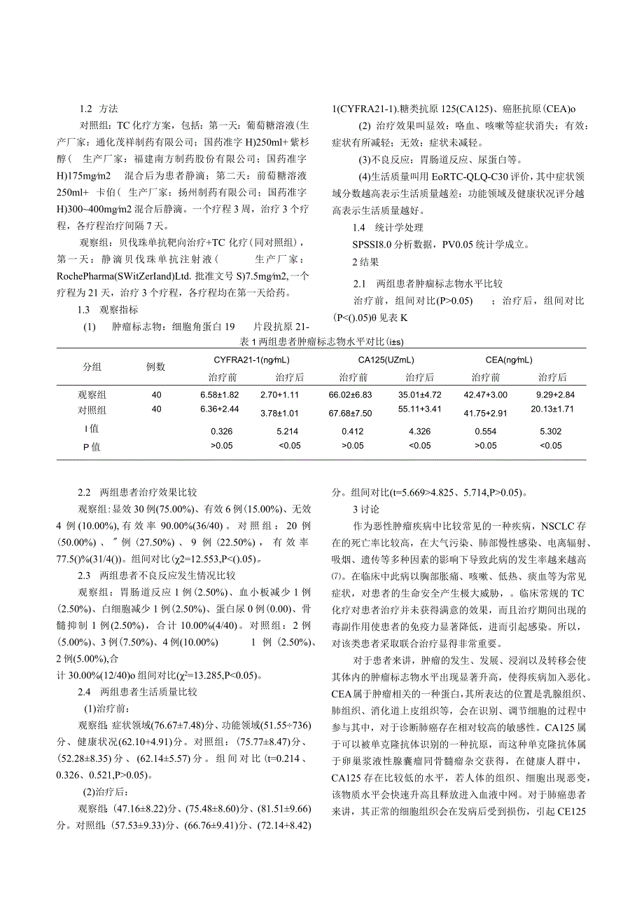 贝伐珠单抗靶向治疗联合TC化疗方案治疗晚期非小细胞肺癌的疗效观察.docx_第2页