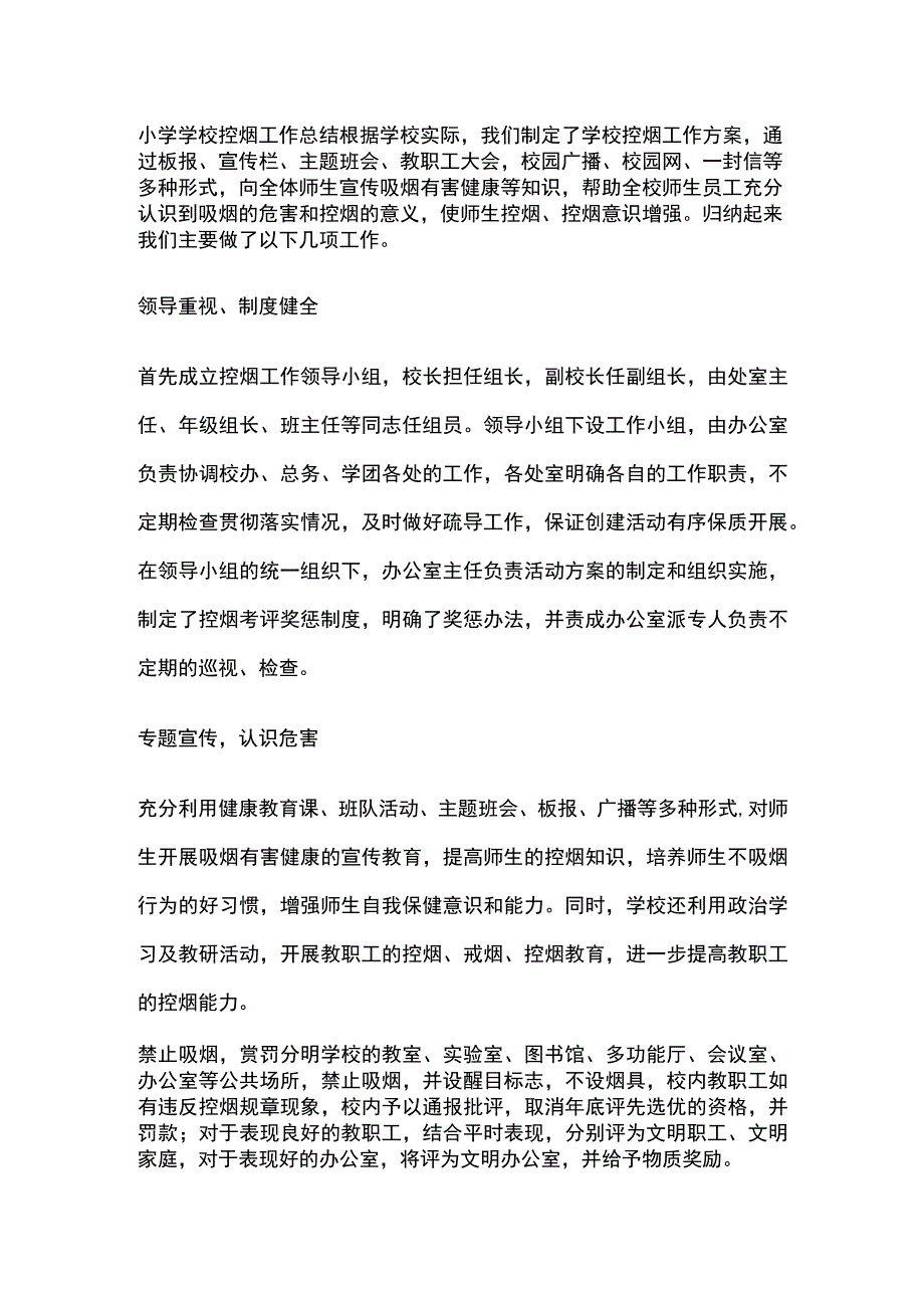 某小学学校控烟工作总结.docx_第1页