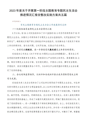 2023年度关于开展第一阶段主题教育专题民主生活会推进情况汇报含整改实施方案共五篇.docx