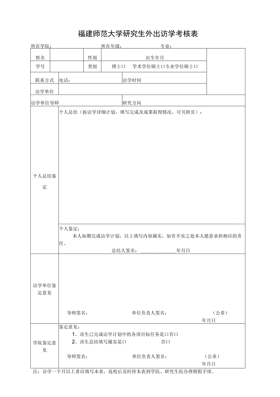 福建师范大学研究生外出访学考核表.docx_第1页