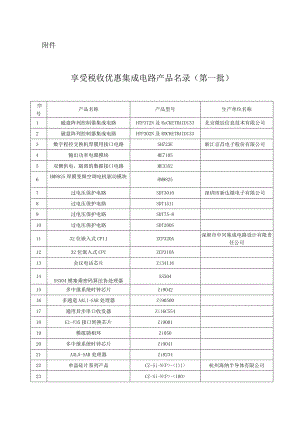 享受税收优惠集成电路产品名录(第一批).docx