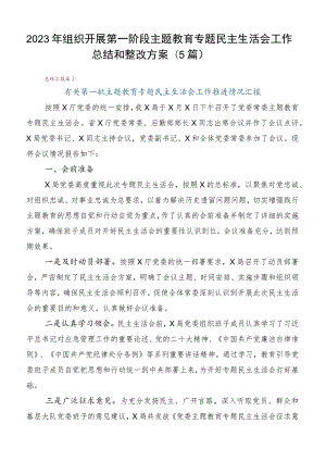 2023年组织开展第一阶段主题教育专题民主生活会工作总结和整改方案（5篇）.docx