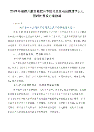 2023年组织开展主题教育专题民主生活会推进情况汇报后附整改方案数篇.docx