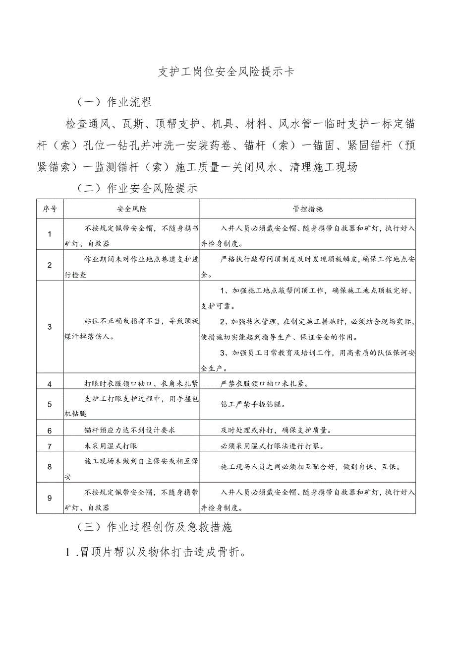 支护工岗位安全风险提示卡.docx_第1页