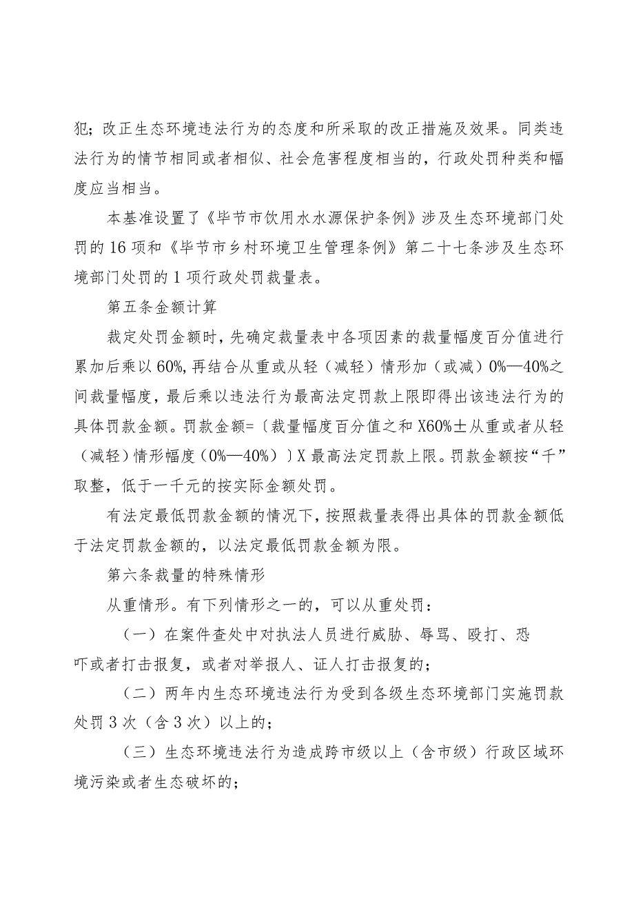 毕节市生态环境局行政处罚自由裁量基准（试行）（2023年版）.docx_第2页