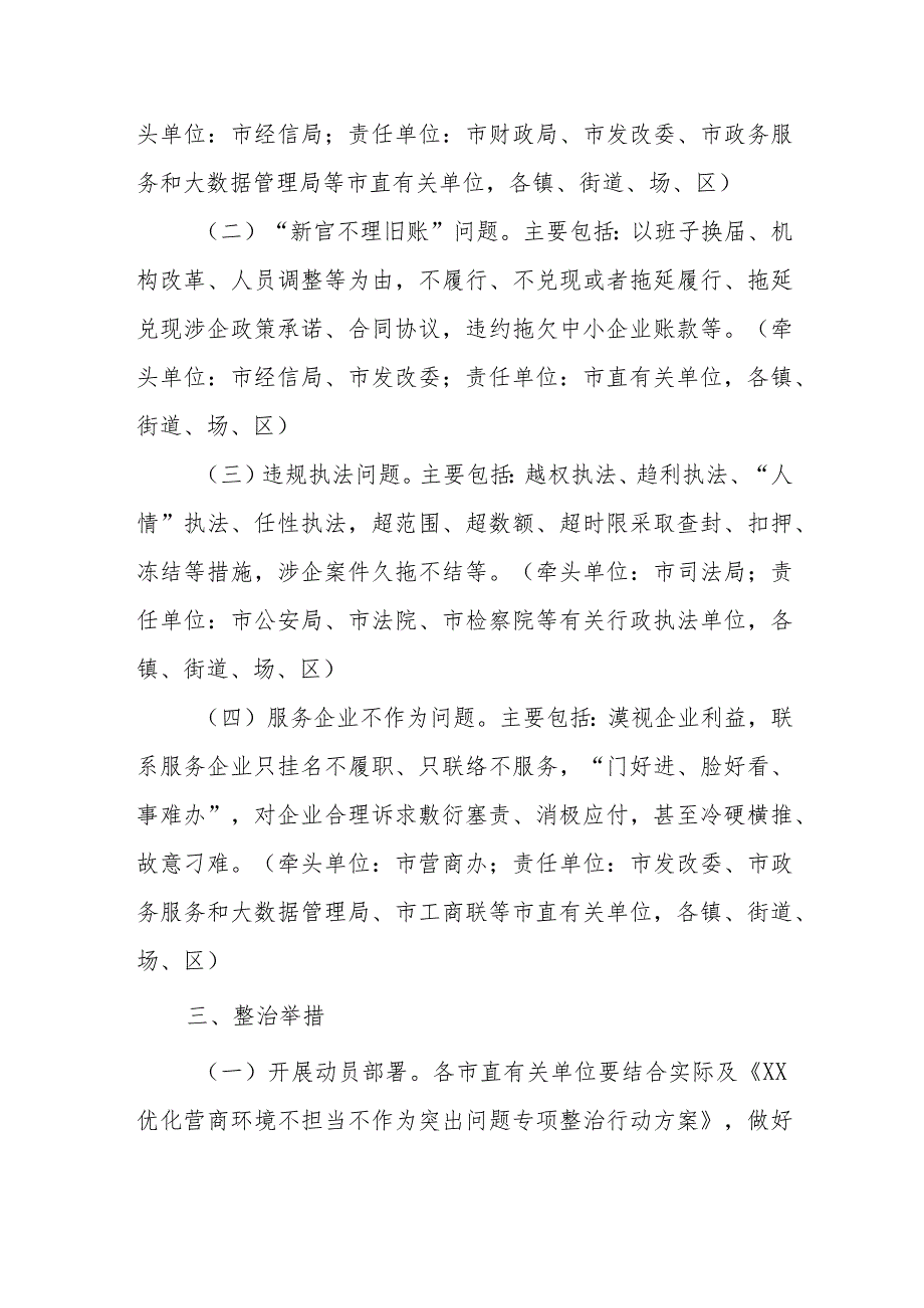 XX市优化营商环境不担当不作为突出问题专项整治行动方案.docx_第2页