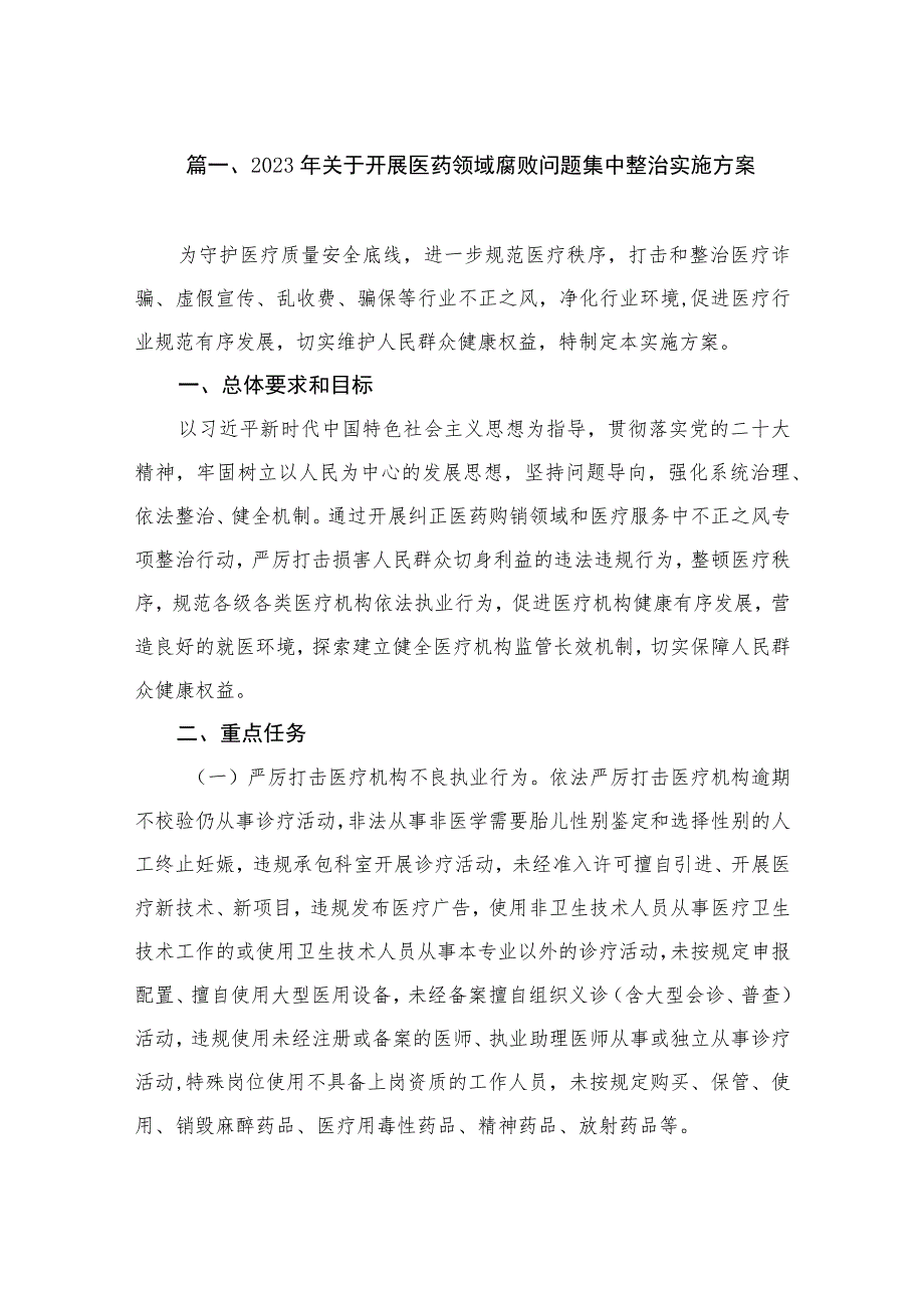 2023年关于开展医药领域腐败问题集中整治实施方案（共9篇）.docx_第2页