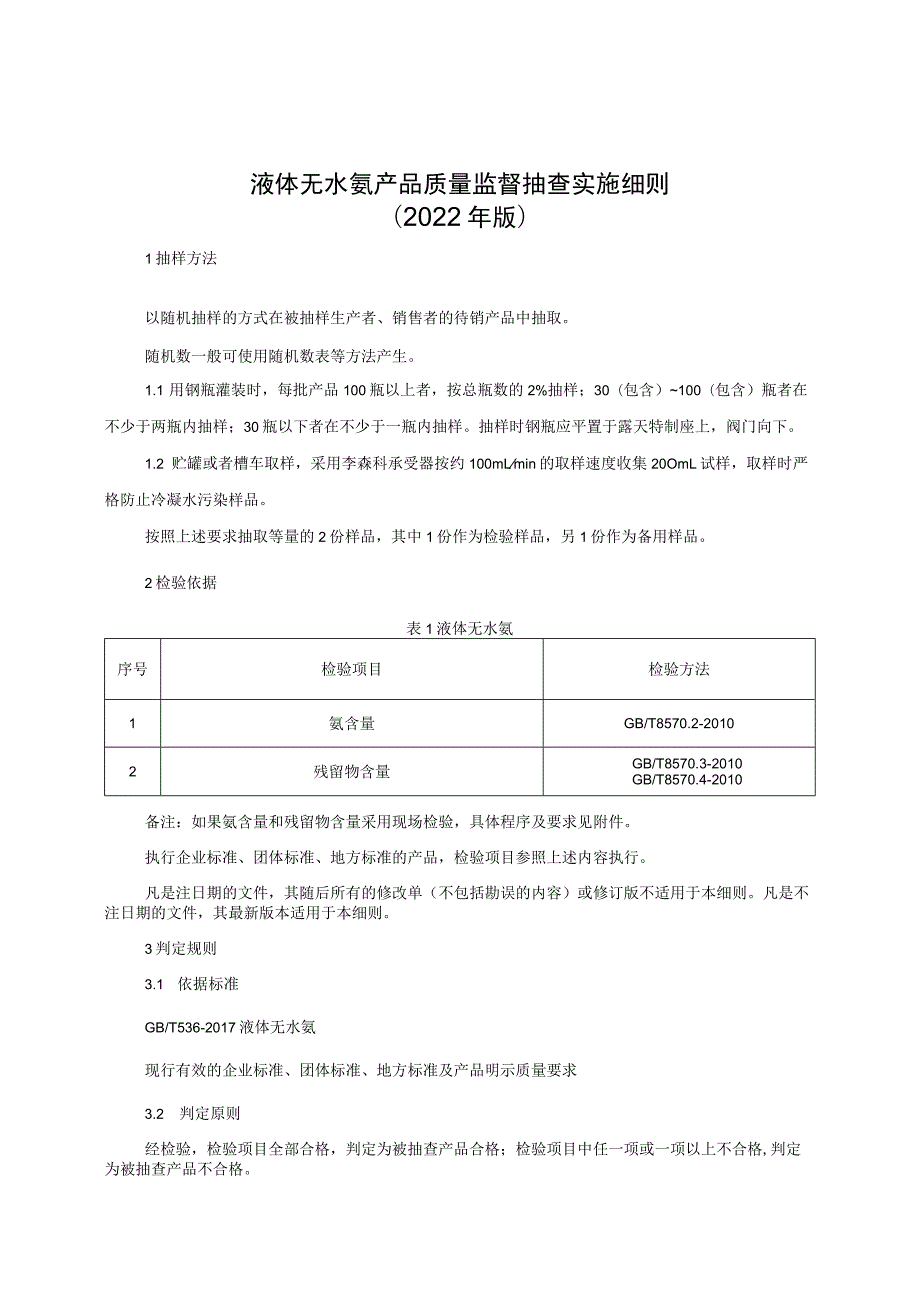 液体无水氨产品质量监督抽查实施细则（2022年版）.docx_第1页