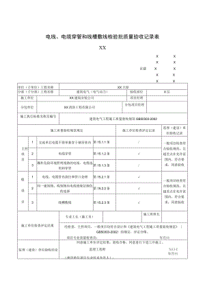 XX公司XX消防工程电线、电缆穿管和线槽敷线检验批质量验收记录表（2023年）.docx