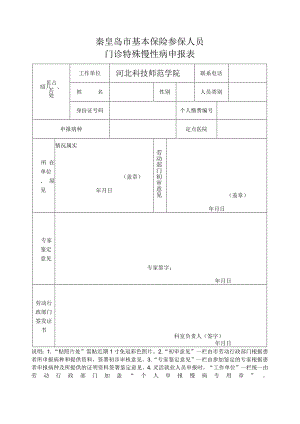 秦皇岛市基本保险参保人员门诊特殊慢性病申报表.docx