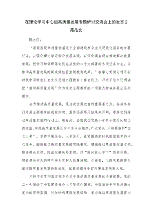 在理论学习中心组高质量发展专题研讨交流会上的发言2篇范文.docx