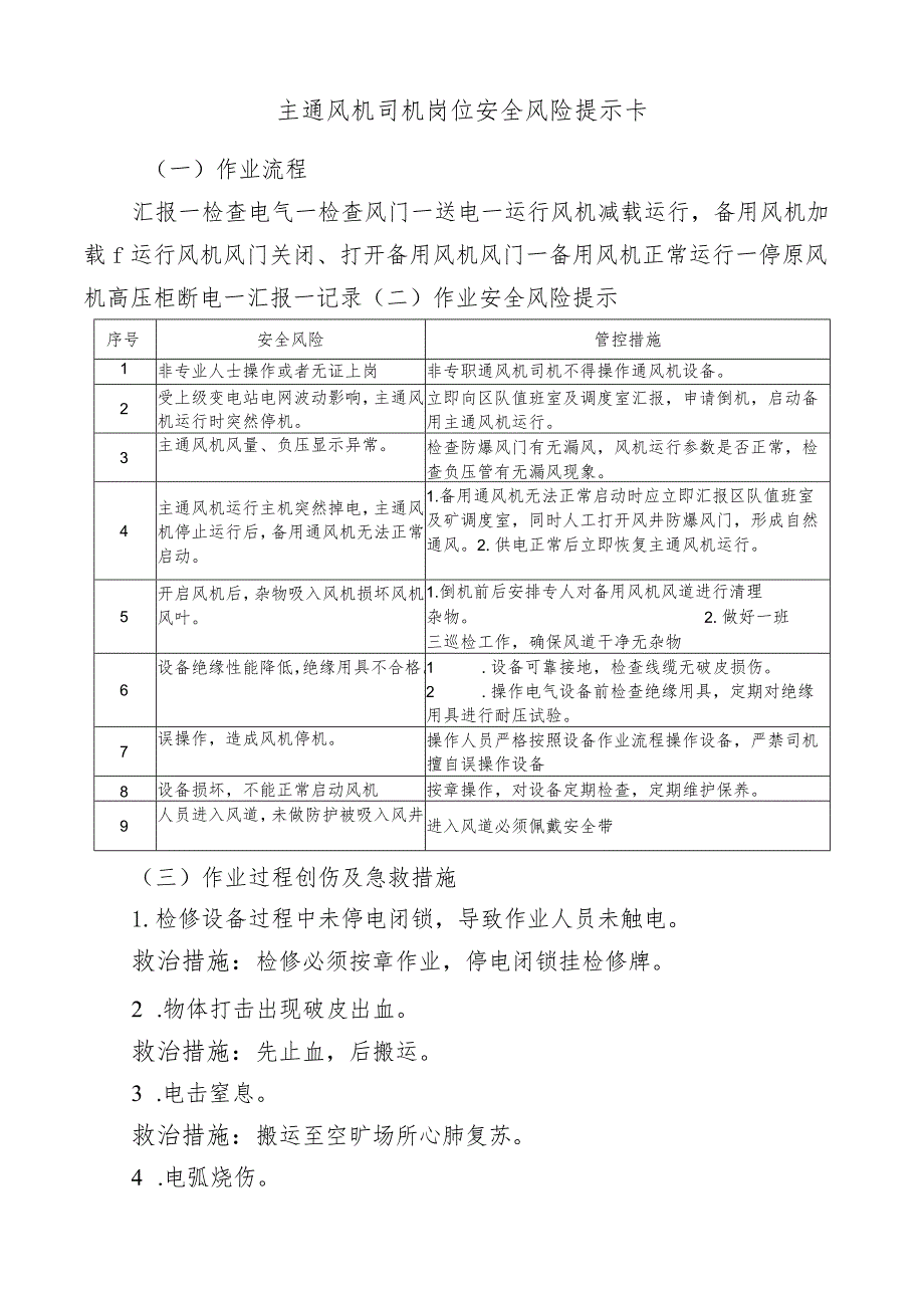 主通风机司机岗位安全风险提示卡.docx_第1页