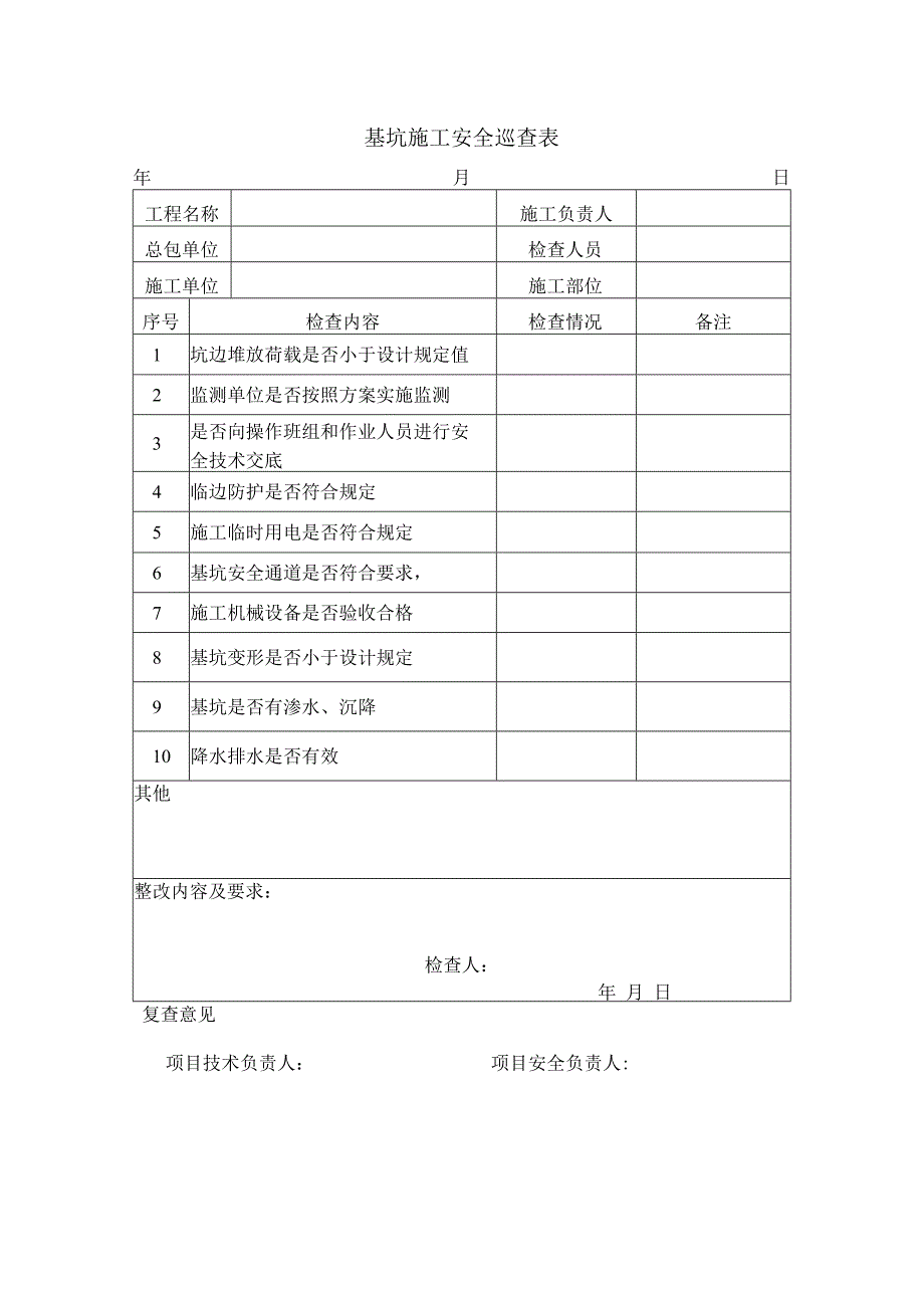 基坑施工安全巡查表.docx_第1页