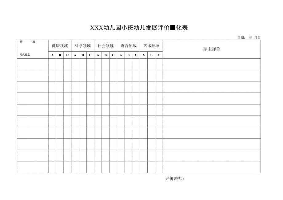 幼儿园小班幼儿发展评价量化表.docx_第1页