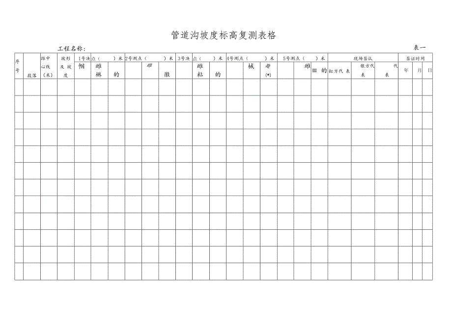 管道沟坡度标高复测表格.docx_第1页