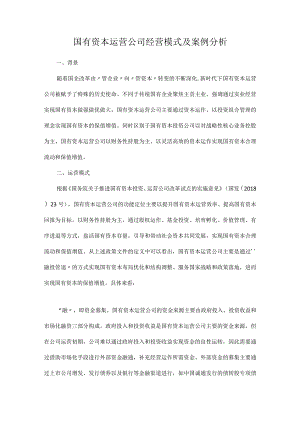 国有资本运营公司经营模式及案例分析.docx