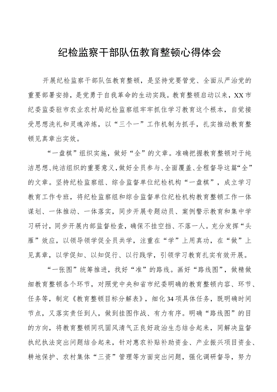 (四篇)纪检组长2023年全国纪检监察干部队伍教育整顿心得体会.docx_第1页