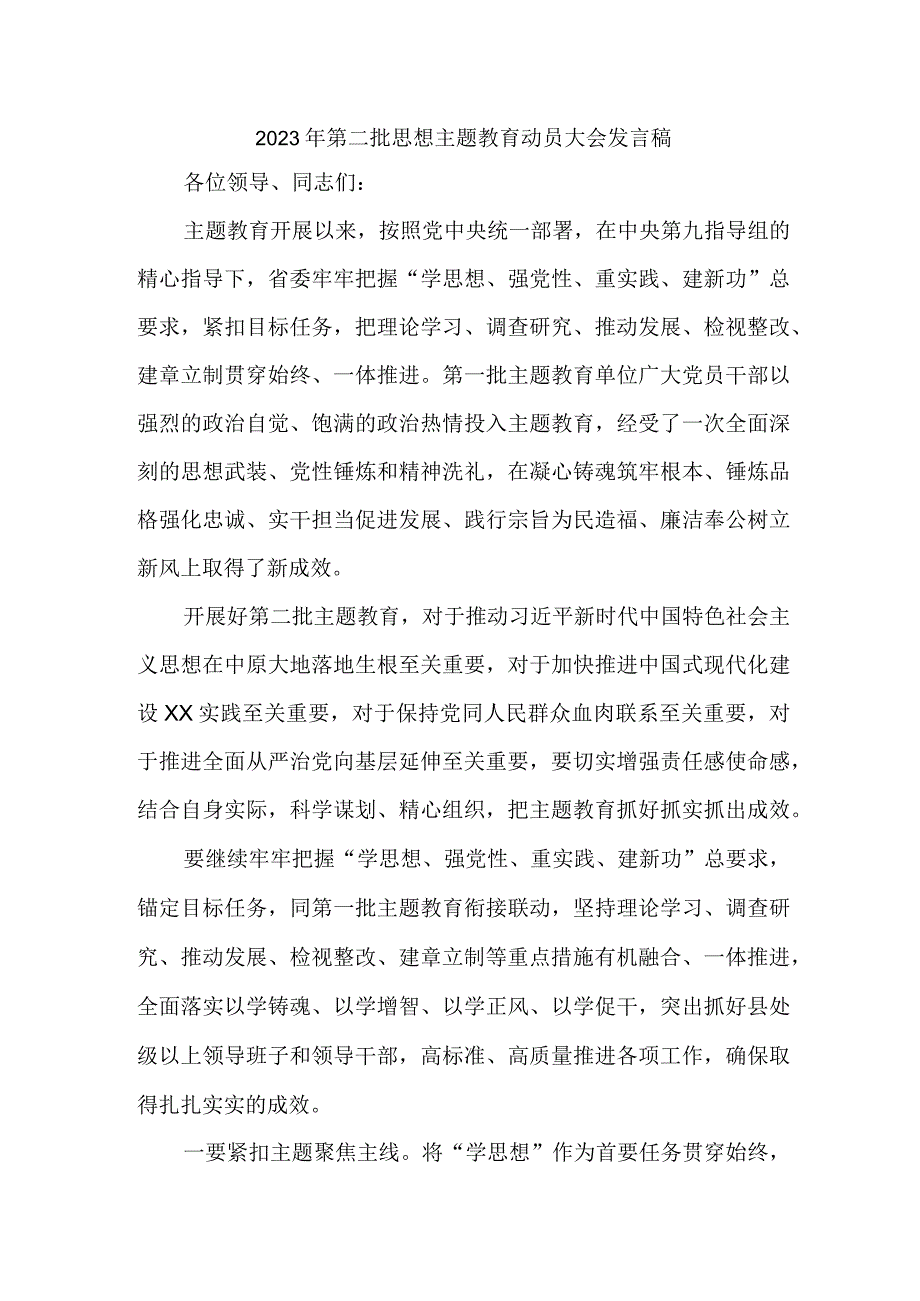 电力公司2023年第二批思想主题教育动员大会发言稿（3份）.docx_第1页