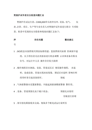 焚烧炉试车前安全检查问题汇总.docx