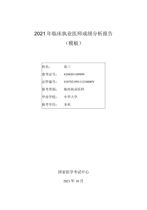 2021年临床执业医师成绩分析报告.docx