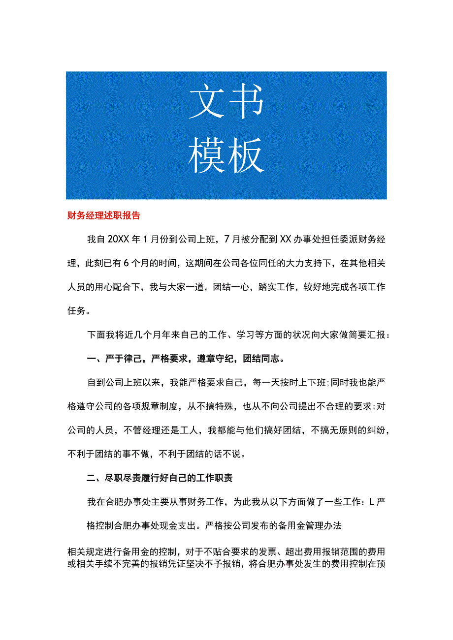 财务经理工作总结述职报告.docx_第1页