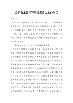 县长在全县秸秆禁烧工作会上的讲话.docx