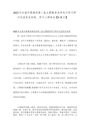 2023年全面开展推进第二批主题教育先学先行学习研讨交流发言材料、学习心得体会【4篇文】.docx