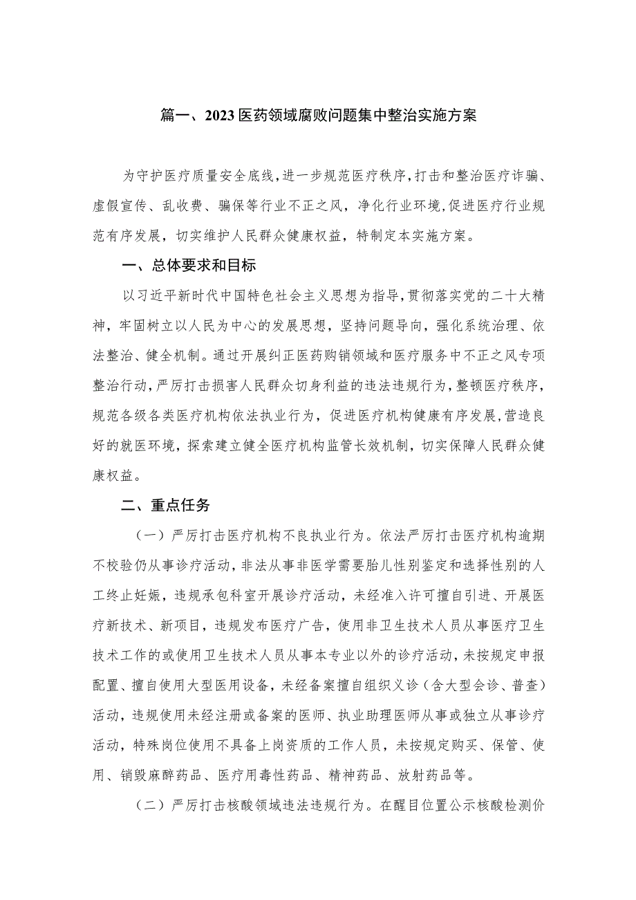 2023医药领域腐败问题集中整治实施方案（共9篇）.docx_第2页