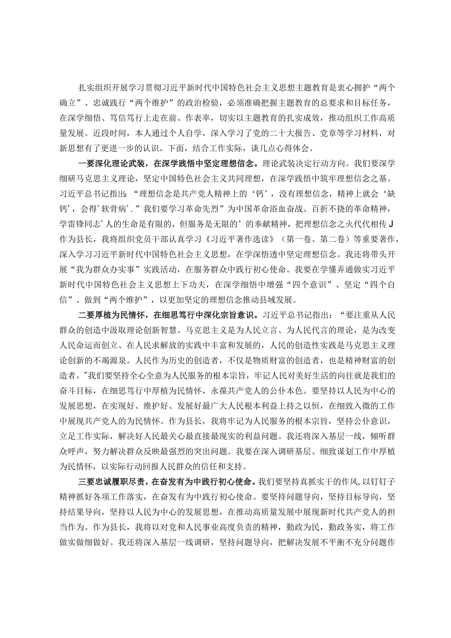 县长2023年主题教育读书班研讨发言提纲.docx_第1页