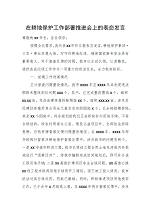 在耕地保护工作部署推进会上的表态发言.docx