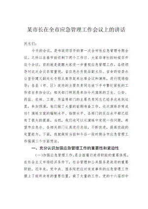 某市长在全市应急管理工作会议上的讲话.docx