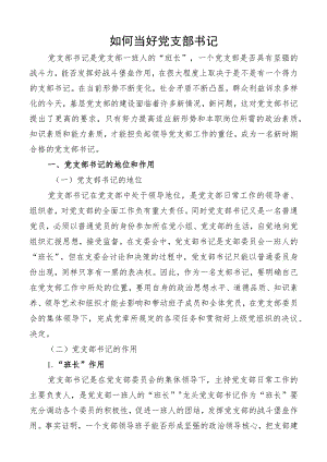 党课范文：如何当好党支部书记 (讲稿）.docx