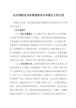 在乡镇抓经济发展激励试点专题会上的汇报.docx