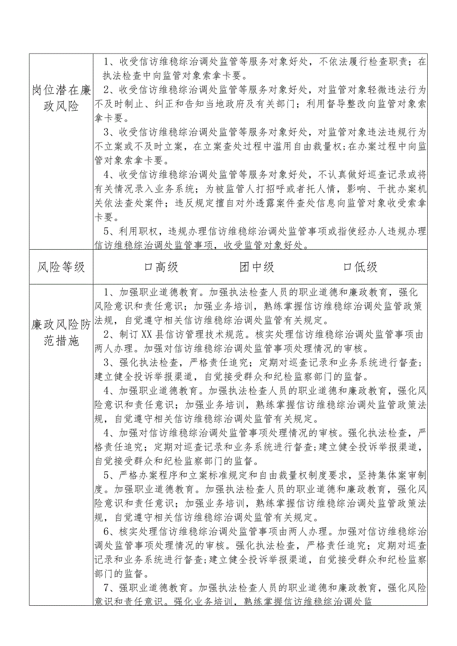 某县自然资源部门信访维稳综治调处股股长个人岗位廉政风险点排查登记表.docx_第2页