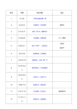 2023年秋季各周主题班会安排表.docx