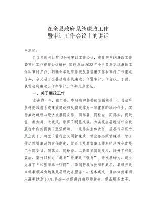 在全县政府系统廉政工作暨审计工作会议上的讲话 .docx