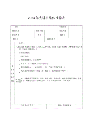 2023年先进班集体推荐表.docx