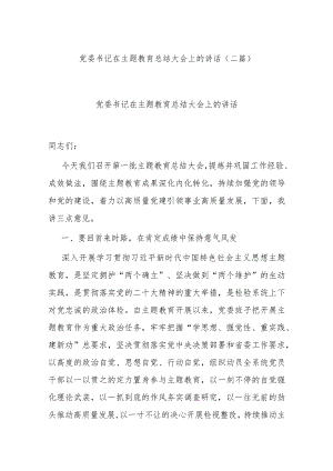 党委书记在主题教育总结大会上的讲话(二篇).docx