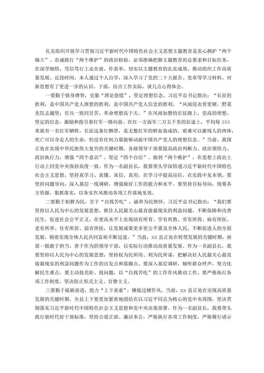 副县长学习贯彻2023年主题教育读书班研讨发言提纲.docx_第1页