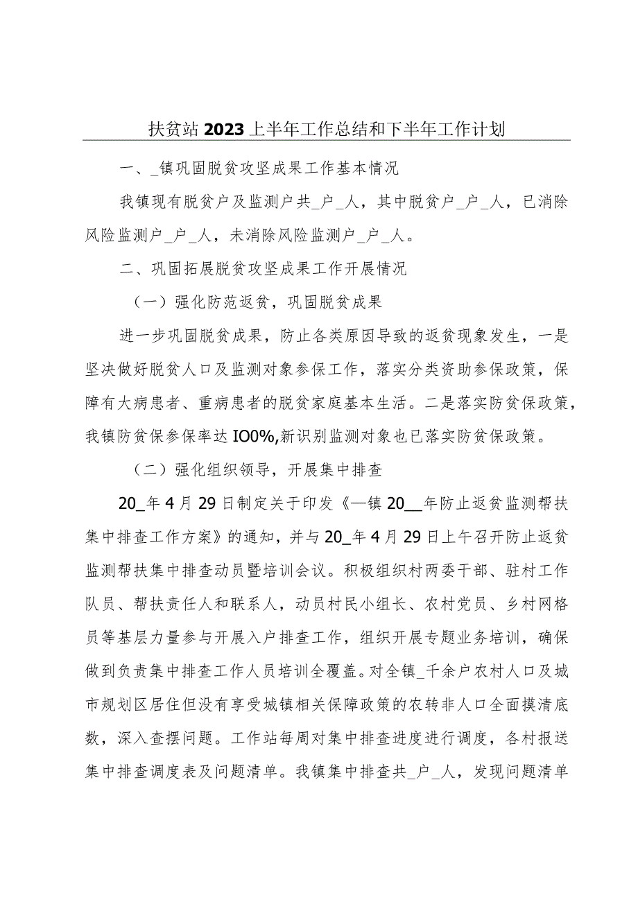 扶贫站2023上半年工作总结和下半年工作计划.docx_第1页