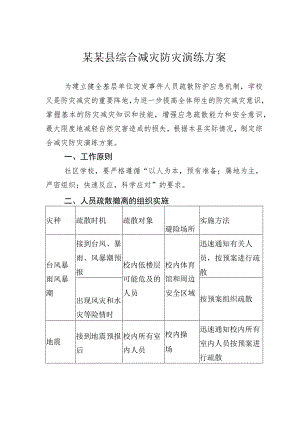 某某县综合减灾防灾演练方案.docx